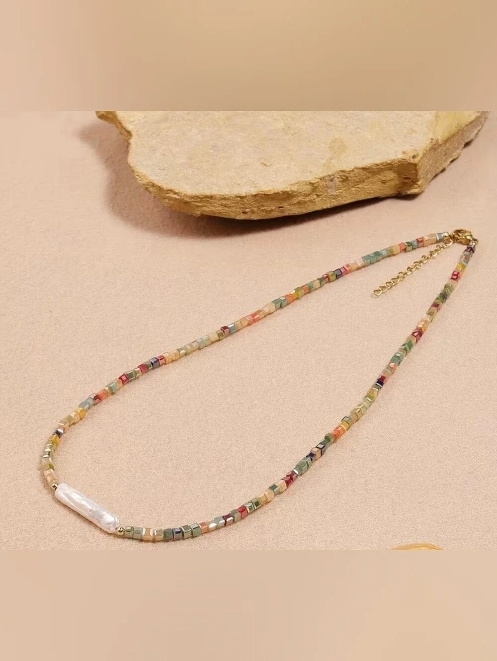 🎉🎉NEW🎉🎉 BEAUTIFUL!! Freshwater Chopstick Pearl & TOURMALINE Mini Cube Neckla